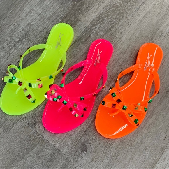 Shoes - Neon yellow multi studded sandal